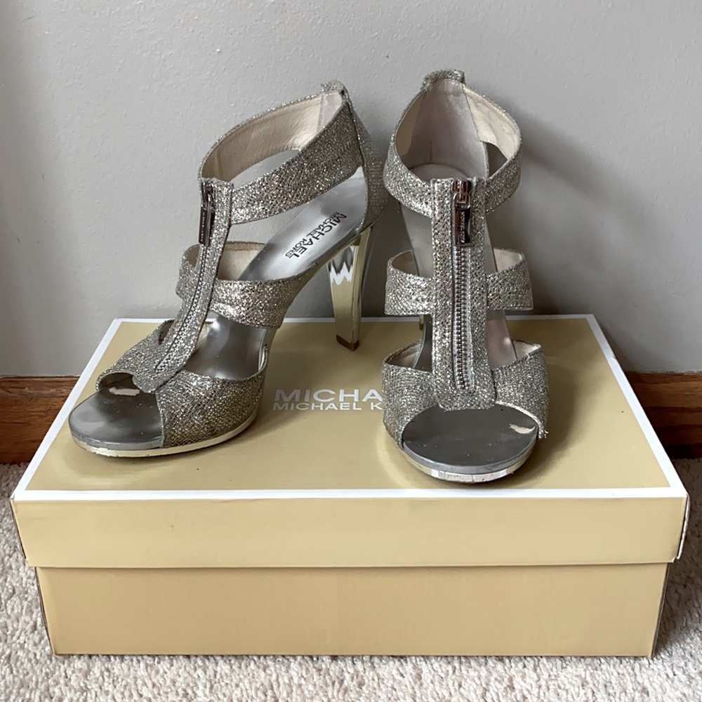 Michael Kors Berkley T Strap Glitter Heels